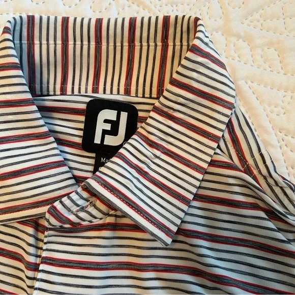 FootJoy Men's Striped Polo Shirt - Red, White, and Gray - Picture 6 of 8